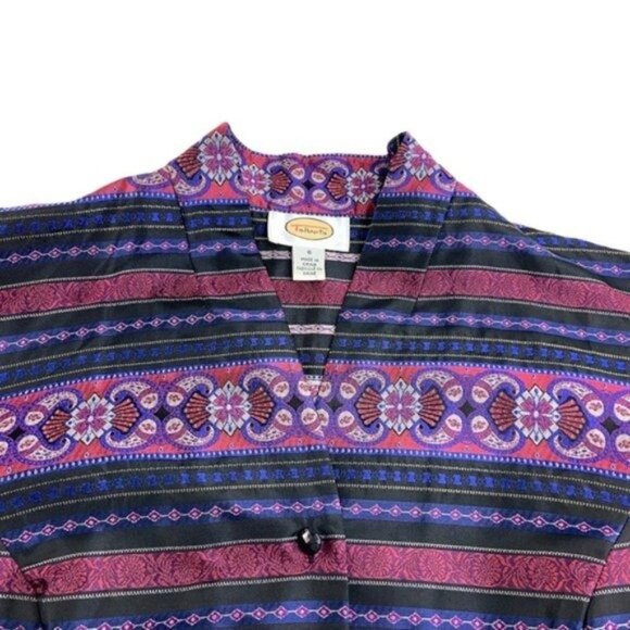 Talbots Silk Blend Button Front Collarless Asian Inspired Blazer - Picture 3 of 5